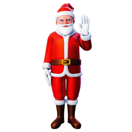 Santa Claus Waving Left Hand  3D Illustration