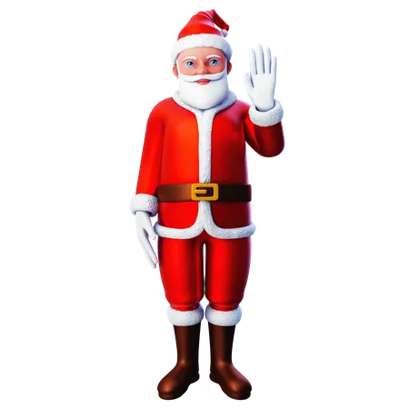 Santa Claus Waving Left Hand  3D Illustration