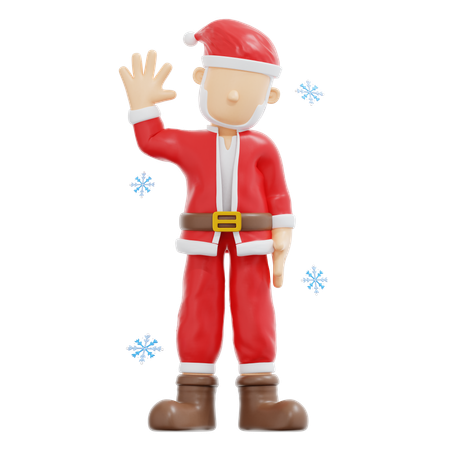 Santa Claus Waving Right Hand  3D Illustration