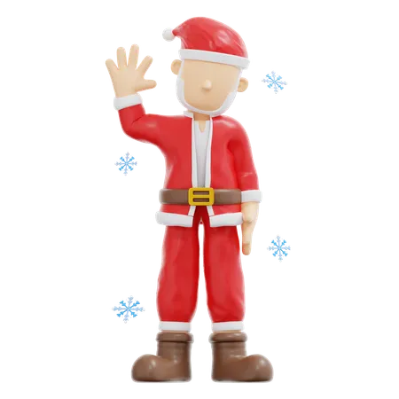 Santa Claus Waving Right Hand  3D Illustration