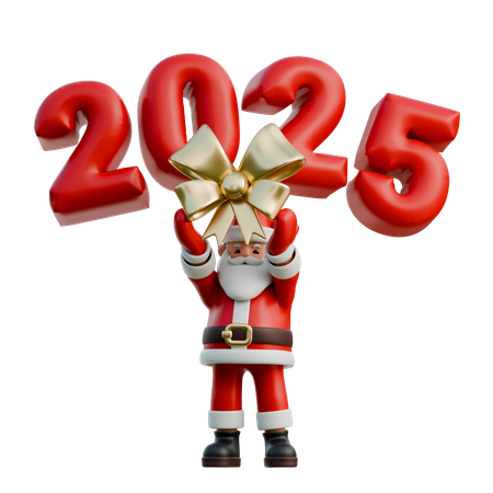 Santa Claus With A Giant Ribbon On 2025  3D Illustration