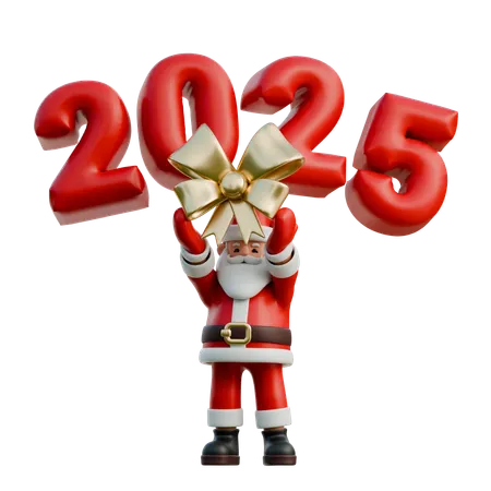 Santa Claus With A Giant Ribbon On 2025  3D Illustration