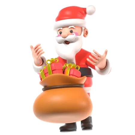 Santa Claus with bag full of gifts  3D Icon