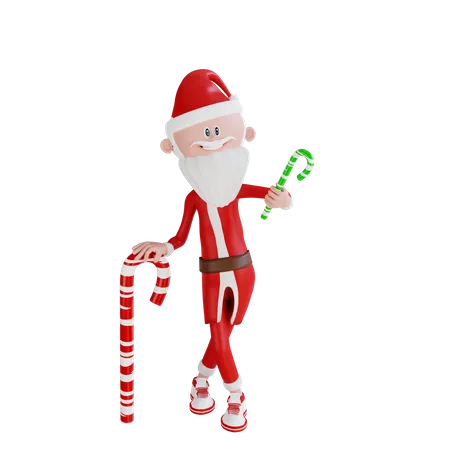 Santa Claus With Candy Pose  3D Illustration