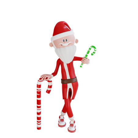 Santa Claus With Candy Pose 3D Illustration