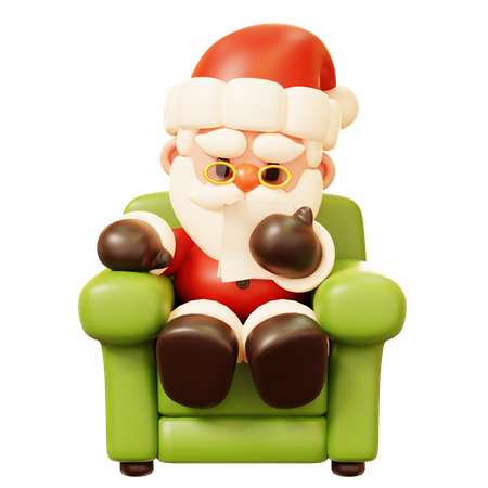 Santa Claus with Checking List Sitting on Armchair  3D Icon