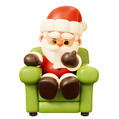 Cute Cartoon 3 D Santa Claus Character Holding Checking List Sitting On Counch Sofa Armchair Happy New Year Decoration Merry Christmas Holiday New Year And Xmas Celebration 3D Icon