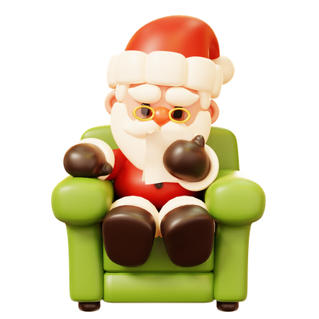 Santa Claus with Checking List Sitting on Armchair  3D Icon