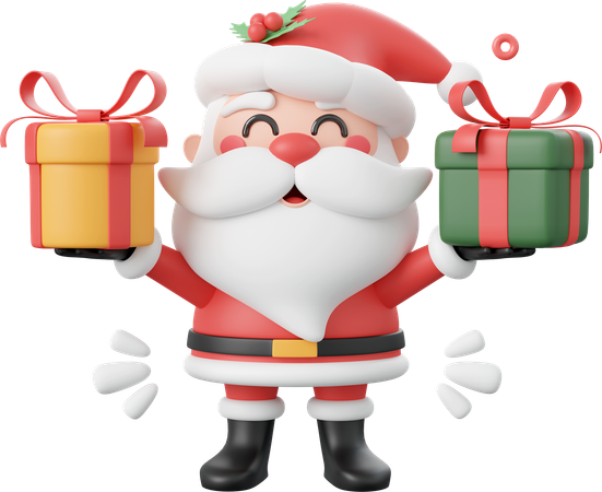 Santa Claus With Christmas Gift  3D Icon