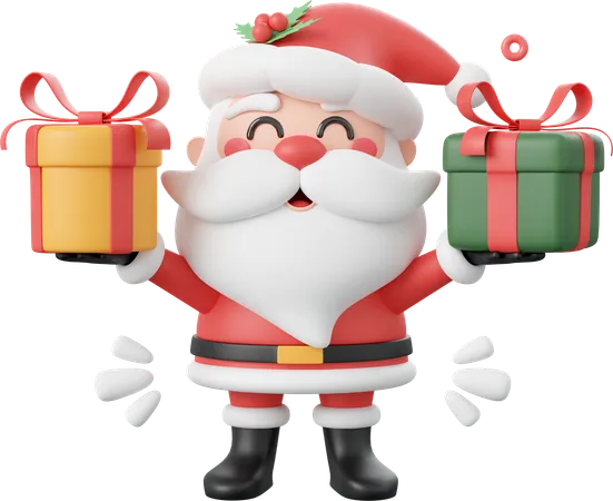 Santa Claus With Christmas Gift Christmas Theme Elements 3 D Illustration 3D Icon