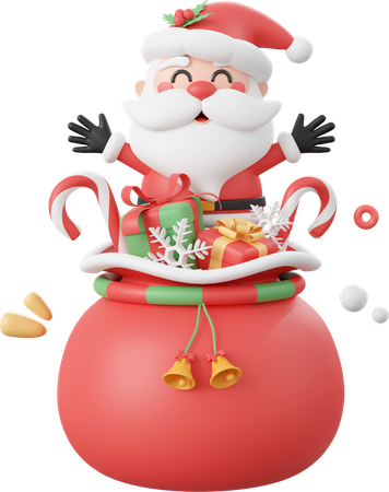 Santa Claus With Christmas Gift Bag  3D Icon