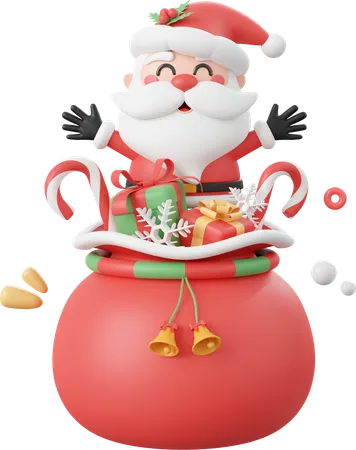 Cute Santa Claus With Christmas Gift Bag Christmas Theme Elements 3 D Illustration 3D Icon