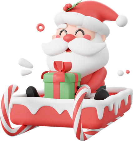 Santa Claus With Christmas Gift On Sleigh  3D Icon