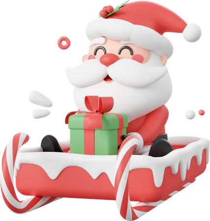 Santa Claus With Christmas Gift On Sleigh Christmas Theme Elements 3 D Illustration 3D Icon