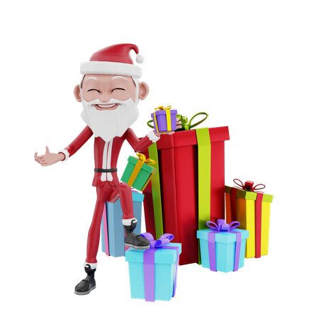 Santa claus with christmas gifts 3D Illustration