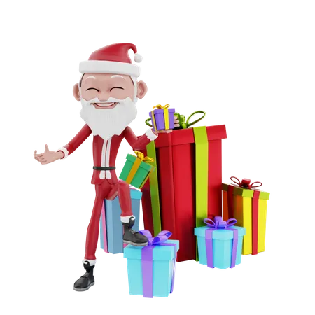Santa claus with christmas gifts 3D Illustration