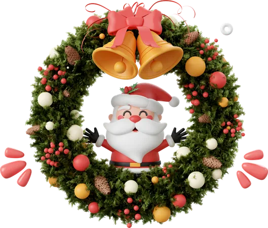 Santa Claus With Christmas Wreath  3D Icon