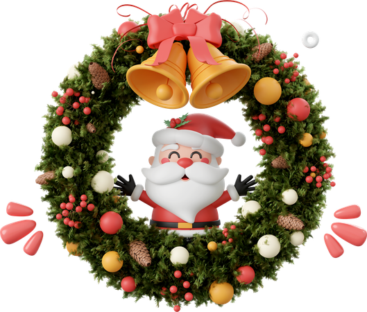 Santa Claus With Christmas Wreath  3D Icon