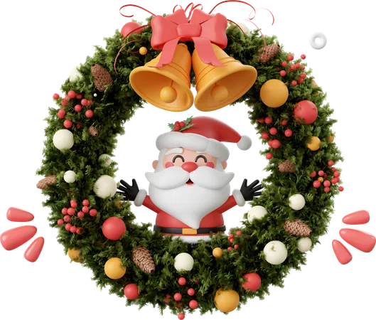 Santa Claus With Christmas Wreath Christmas Theme Elements 3 D Illustration 3D Icon