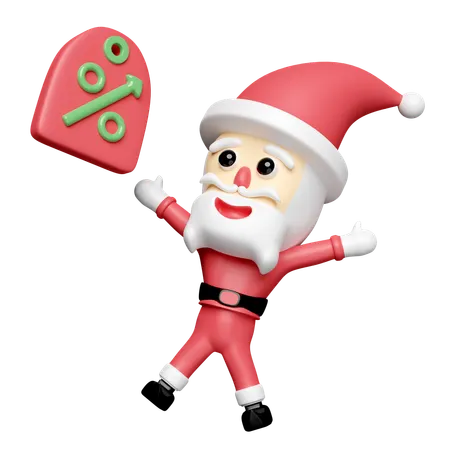 Santa Claus With Discount Sales Isolated Price Tags Coupon Marketing Promotion Bonuses Festive New Year Concept 3 D Illustration Render 3D Icon