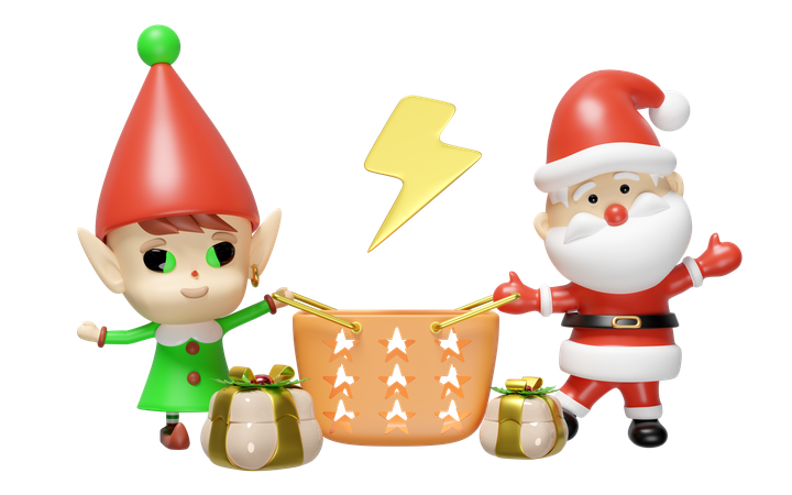 Santa Claus with elf  3D Illustration