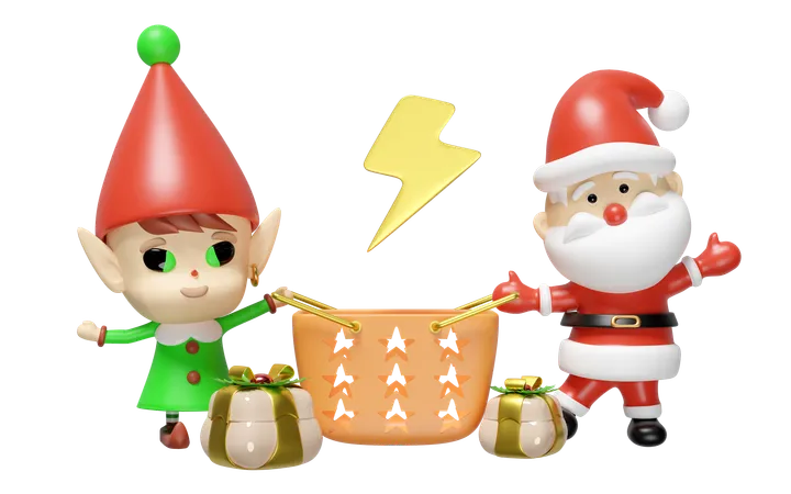 Santa Claus with elf  3D Illustration