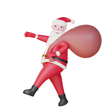 Santa Claus With Gift Bag 3D Illustration