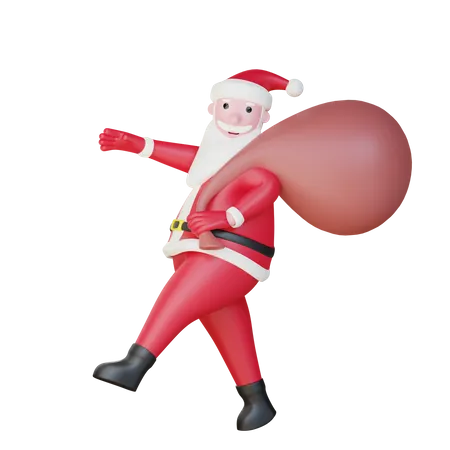Santa Claus With Gift Bag  3D Illustration