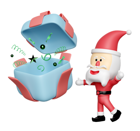Santa Claus With Gift Box  3D Icon