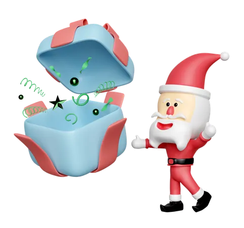 Surprise Gift Box With Santa Claus Isolated Merry Christmas And Happy New Year 3 D Render Illustration 3D Icon