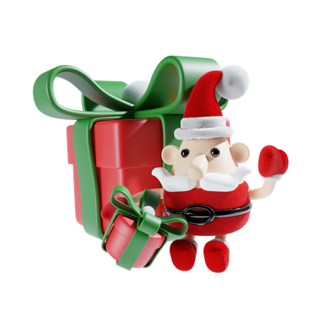 Santa Claus With Gift Box  3D Illustration