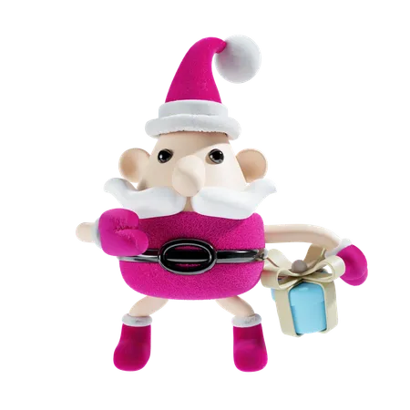 Santa Claus With Gift Box  3D Illustration
