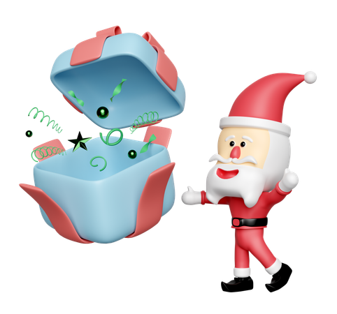 Santa Claus With Gift Box  3D Icon