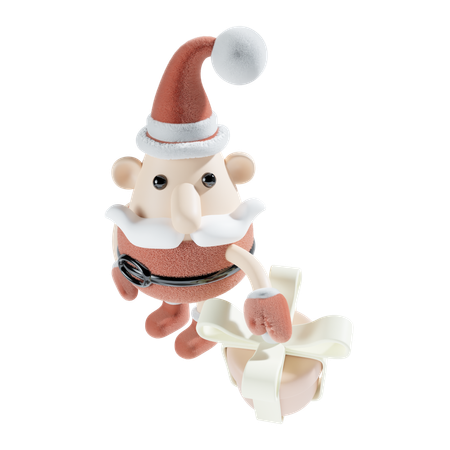 Santa Claus With Gift Box  3D Icon