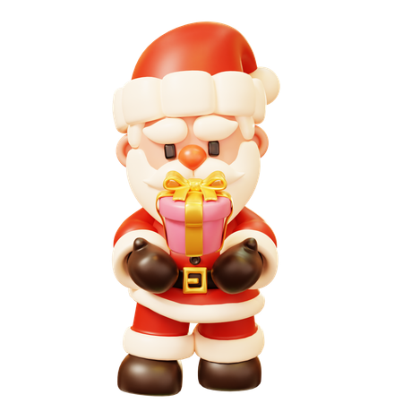 Santa Claus with Gift Box  3D Icon