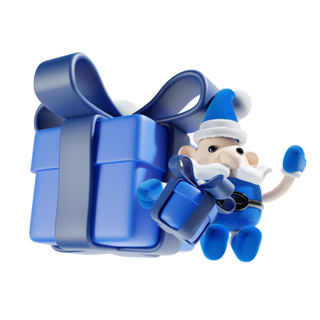 Santa Claus With Gift Box  3D Illustration