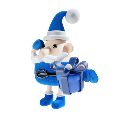 Santa Claus With Gift Box  3D Illustration