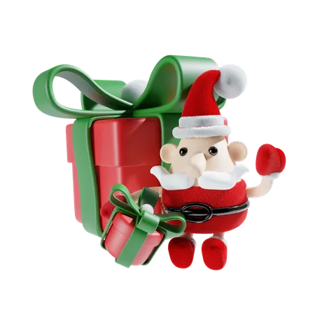 Santa Claus With Gift Box  3D Illustration