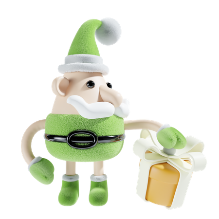 Santa Claus With Gift Box  3D Illustration