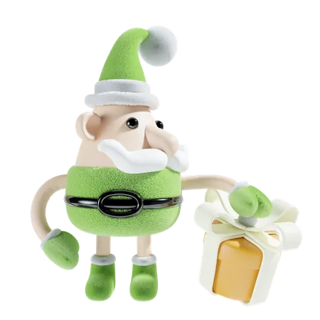 Santa Claus With Gift Box  3D Illustration