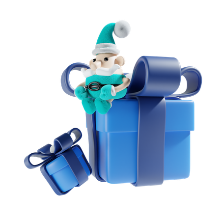 Santa Claus With Gift Box  3D Illustration