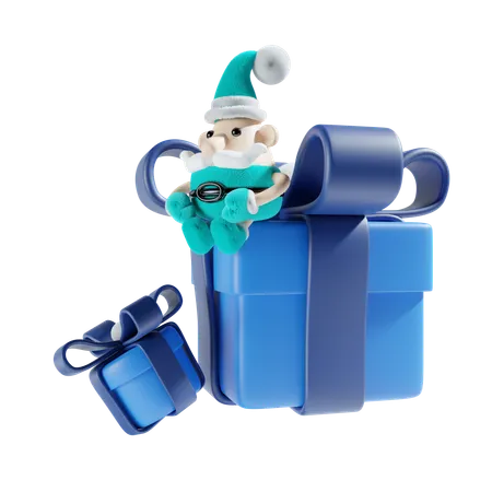 Santa Claus With Gift Box  3D Illustration