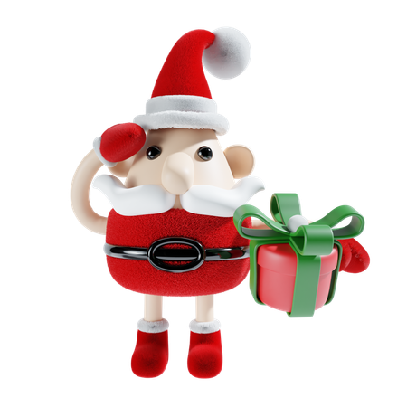 Santa Claus With Gift Box  3D Illustration