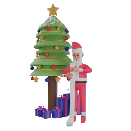 Santa claus with gift list 3D Illustration