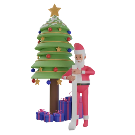 Santa claus with gift list  3D Illustration