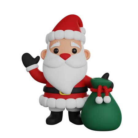Santa Claus Character With Bag Of Gifts 3 D Render 3D Icon