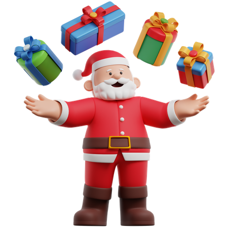 Santa Claus With Juggling Gifts  3D Illustration