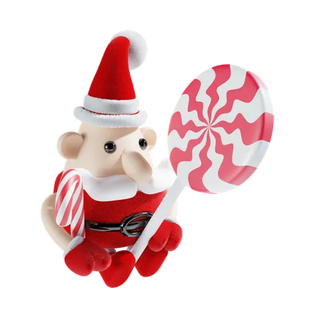 Santa Claus With Lollipop  3D Illustration