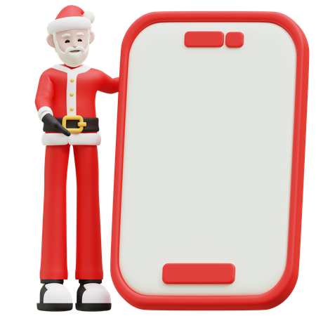 Santa Claus With Mobile Mockup  3D Illustration