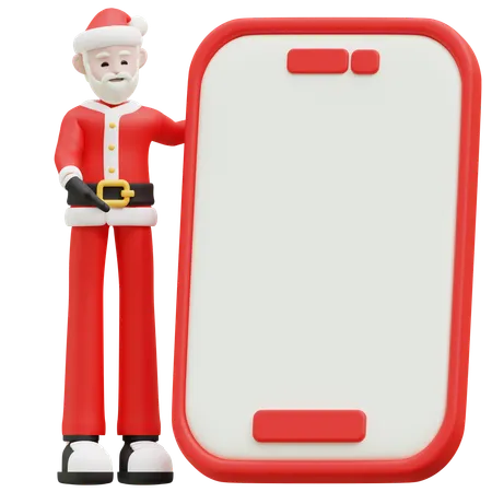 Santa Claus With Mobile Mockup  3D Illustration